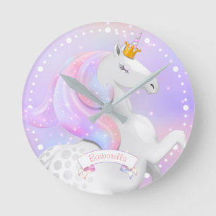 Pastel Unicorn Princess Runde Wanduhr