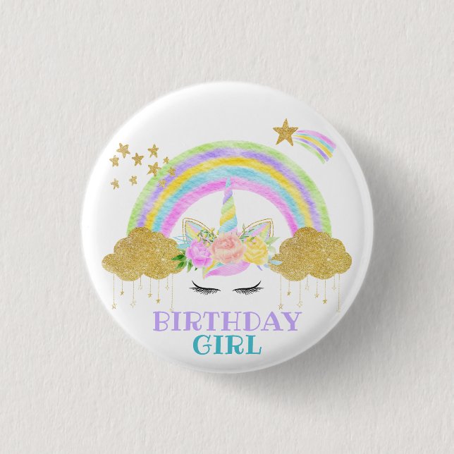 Pastel Unicorn Rainbow Birthday Button (Vorderseite)