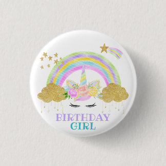 Pastel Unicorn Rainbow Birthday Button