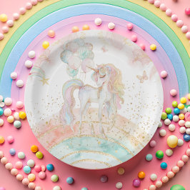 Pastel Unicorn Rainbow Birthday Pappteller