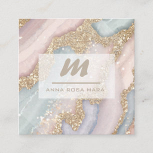 *~* PASTEL Unicorn Rainbow QR Luxe Initial AP66 Quadratische Visitenkarte