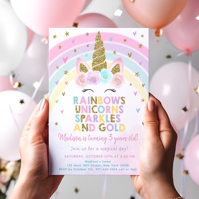 Pastel Unicorn Rainbow Sparkles Birthday Einladung (Von Creator hochgeladen)