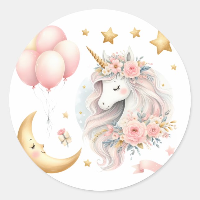 Pastel Unicorn Runder Aufkleber (Vorderseite)