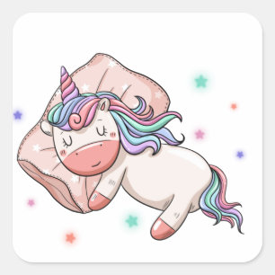 Pastel Unicorn schlafen Quadratischer Aufkleber