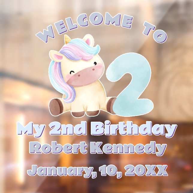Pastel Unicorn Second Birthday Celebration Name Fensteraufkleber (Blatt 2)
