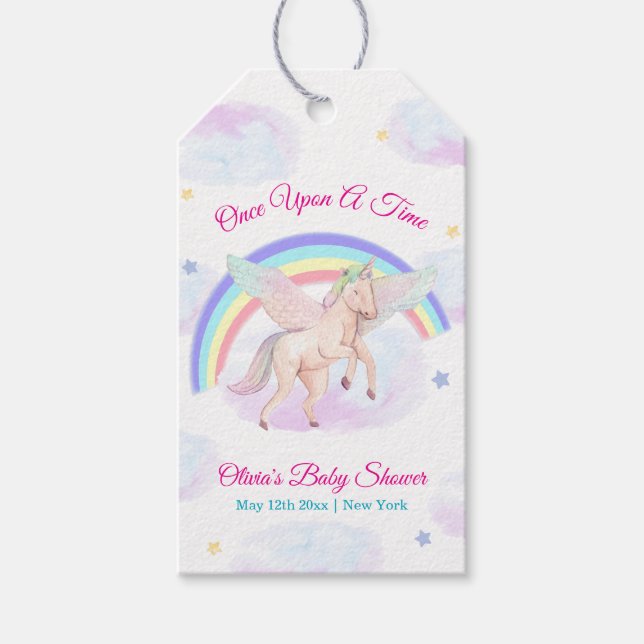 Pastel Unicorn Star Rainbow Fairytale Baby Shower  Geschenkanhänger (Vorderseite)