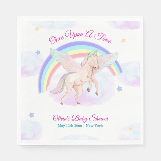 Pastel Unicorn Star Rainbow Fairytale Baby Shower  Serviette (Vorderseite)