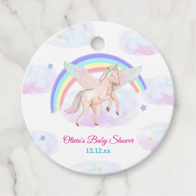 Pastel Unicorn Star Rainbow Fairytale Baby Showroo Geschenkanhänger (Vorderseite)