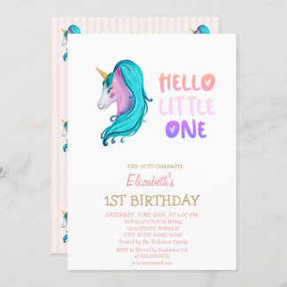 Pastel Unicorn Striped Hello Little One Geburtstag Einladung