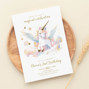 Pastel Unicorn und Regenbogen Magischer Geburtstag Einladung