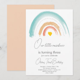Pastel Unsere kleine Rainbow Birthday Party Beige Einladung