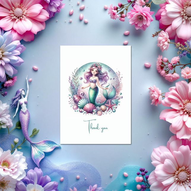 Pastel unter dem Meer Mädchen zum Geburtstag Dankeskarte (Pastel Under the Sea Girl’s Birthday Thank You Card)