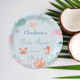 Pastel unter der Blue-Baby-Dusche Pappteller