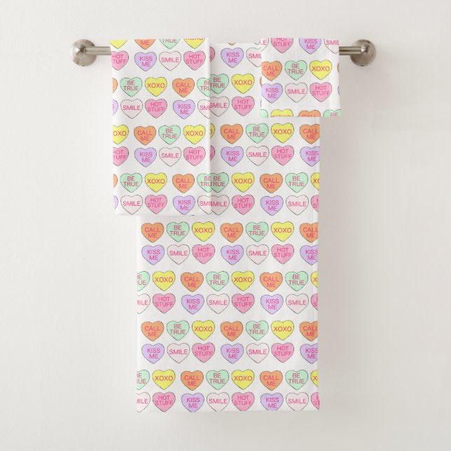 Pastel Valentine's Day Candy Hearts Liebe drucken Badhandtuch Set (Insitu)