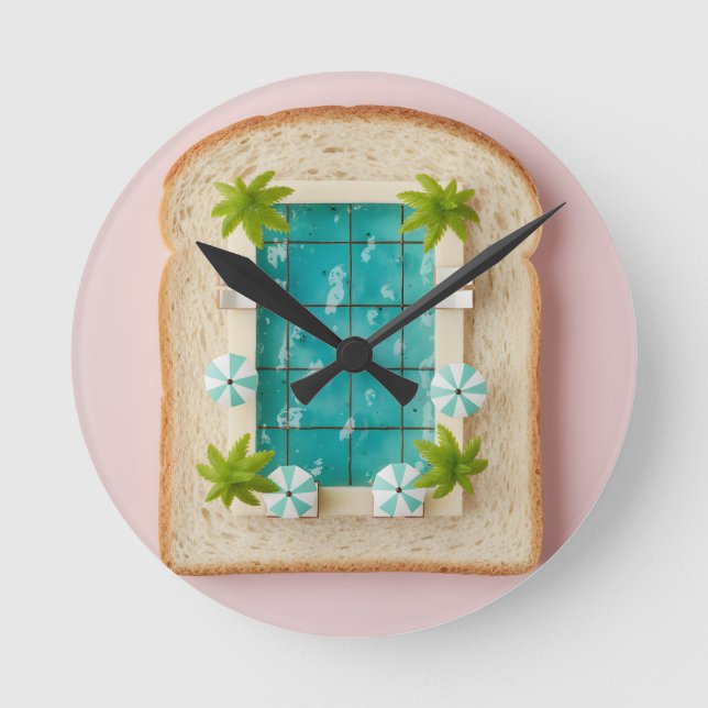 Pastel Vaporwave Pool Toast Runde Wanduhr (Vorderseite)