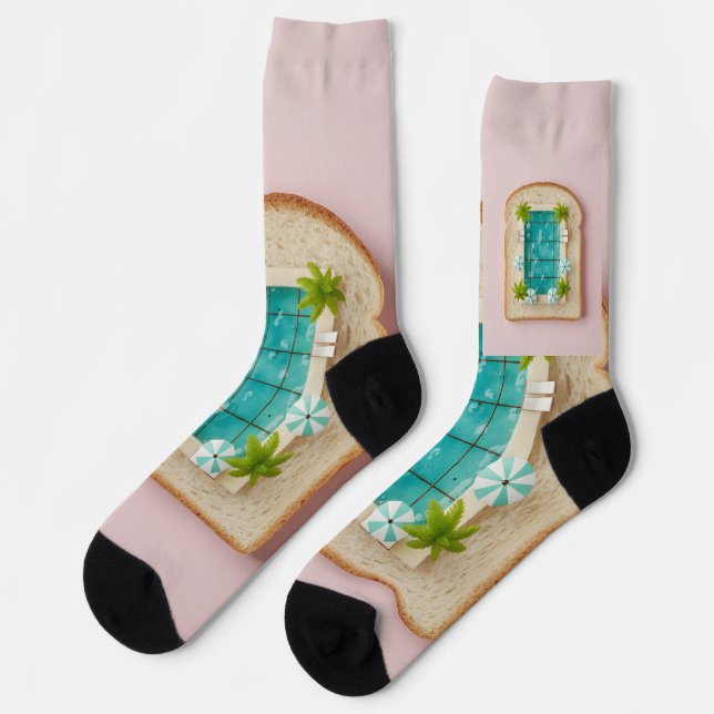 Pastel Vaporwave Pool Toast Socken (Linkes Detail)