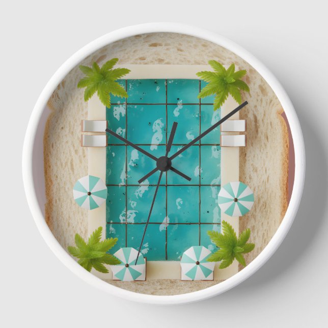 Pastel Vaporwave Pool Toast Uhr (Vorderseite)