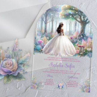 Pastel verzauberter Wald Quinceañera Acryleinladungen