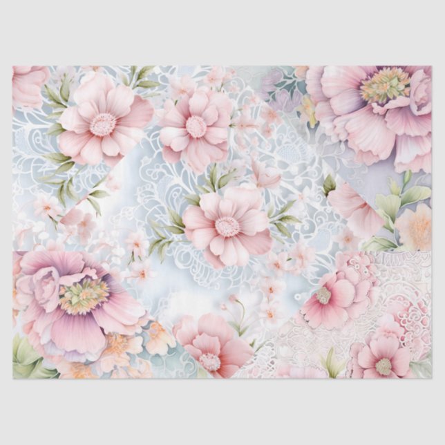 Pastel Viktorianisch Florals & Lace Decoupage Seidenpapier (Vorderseite)