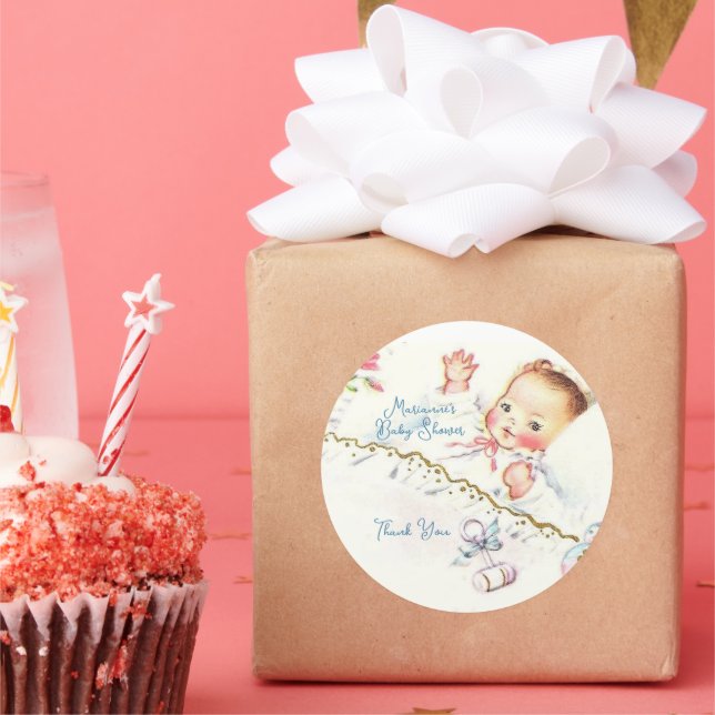 Pastel Vintag Baby Girl Babydusche Einladung Runder Aufkleber (Party)