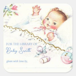 Pastel Vintage Baby Girl Baby Shower Book Plate Quadratischer Aufkleber