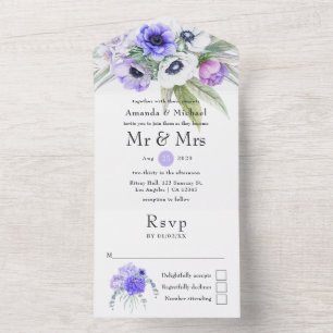 Pastel Violet Floral Wedding All In One Einladung