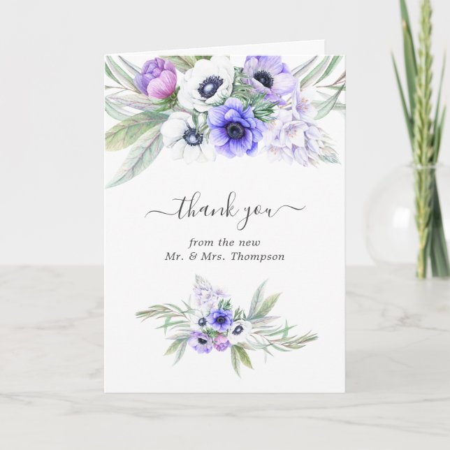 Pastel Violet Floral Wedding Foto Dankeskarte (Vorderseite)