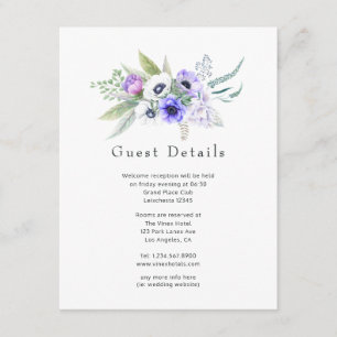 Pastel Violet Floral Wedding Guest Details Begleitkarte