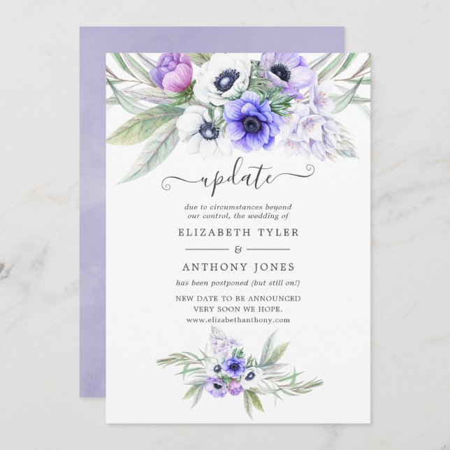 Pastel Violet Floral Wedding Update Einladung (Vorne/Hinten)