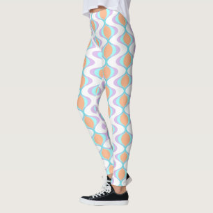 Pastel Violet Orange Aqua Blue Ogee White Waves Leggings
