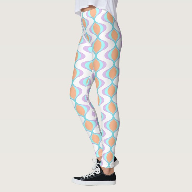 Pastel Violet Orange Aqua Blue Ogee White Waves Leggings (Links)