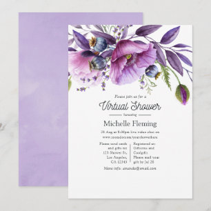 Pastel Violet Poppy Floral Virtual Baby Dusche Einladung