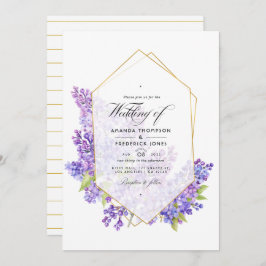Pastel Violet und Gold Geometric Herbarium Hochzei Einladung