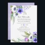 Pastel Violet und Plum Floral Bat Mitzvah Einladung<br><div class="desc">Anemone florale Fledermaus Mitzvah Einladung in pastellvioletten Tönen.</div>