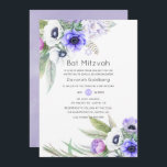 Pastel Violet und Plum Floral Bat Mitzvah Einladung<br><div class="desc">Anemone florale Fledermaus Mitzvah Einladung in pastellvioletten Tönen.</div>