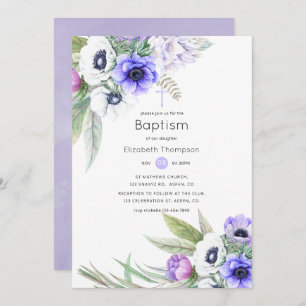 Pastel Violet und Plum Floral Taufe Einladung