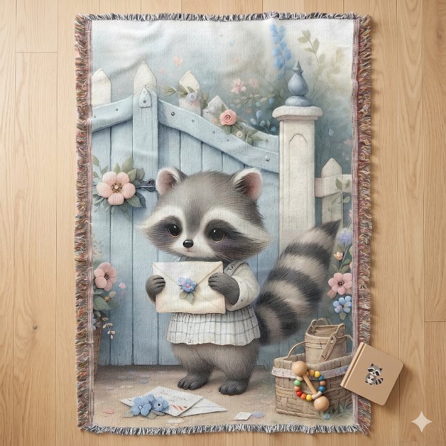 Pastel-Waschbär-Briefgarten Decke (Pastel Raccoon Letter Garden Throw Blanket)