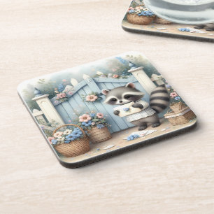 Pastel-Waschbären-Briefgarten Getränkeuntersetzer
