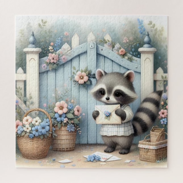 Pastel-Waschbären-Briefgarten Puzzle (Vertikal)