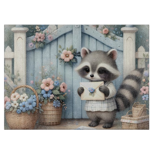 Pastel-Waschbären-Briefgarten Schneidebrett (Vorderseite)