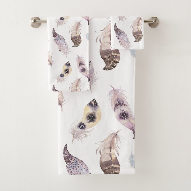 Pastel Wasserfarben Stammfedern Muster Badhandtuch Set (Insitu)