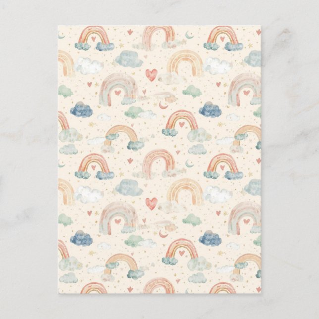 Pastel Watercolor Baby Announcement Card | Rainbow Postkarte (Vorderseite)