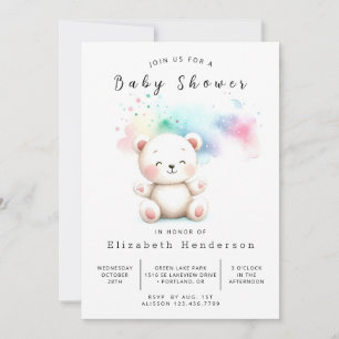 Pastel Watercolor Bear Babydusche Einladung