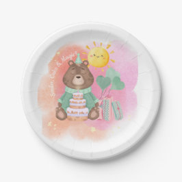 Pastel Watercolor Bear Birthday Party Plate Pappteller