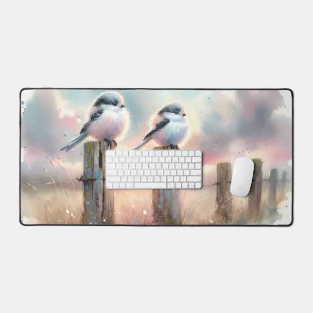 Pastel Watercolor Birds Fencepost Sunset Schreibtischunterlage (Tastatur & Maus)
