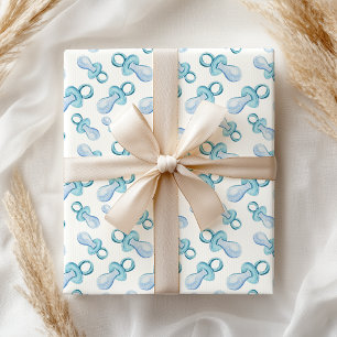 Pastel Watercolor Blue Baby Boy Schnuller Geschenkpapier