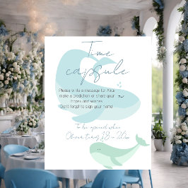 Pastel Watercolor Blue Green Whale Time Kapsel Poster