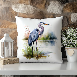 Pastel Watercolor Blue Heron Louisiana Staat Kissen