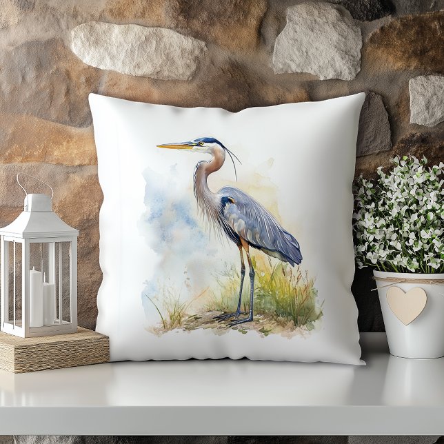 Pastel Watercolor Blue Heron Louisiana Staat Kissen (Von Creator hochgeladen)