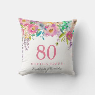 Pastel Watercolor Blume 80. Geburtstagsgeschenk Kissen